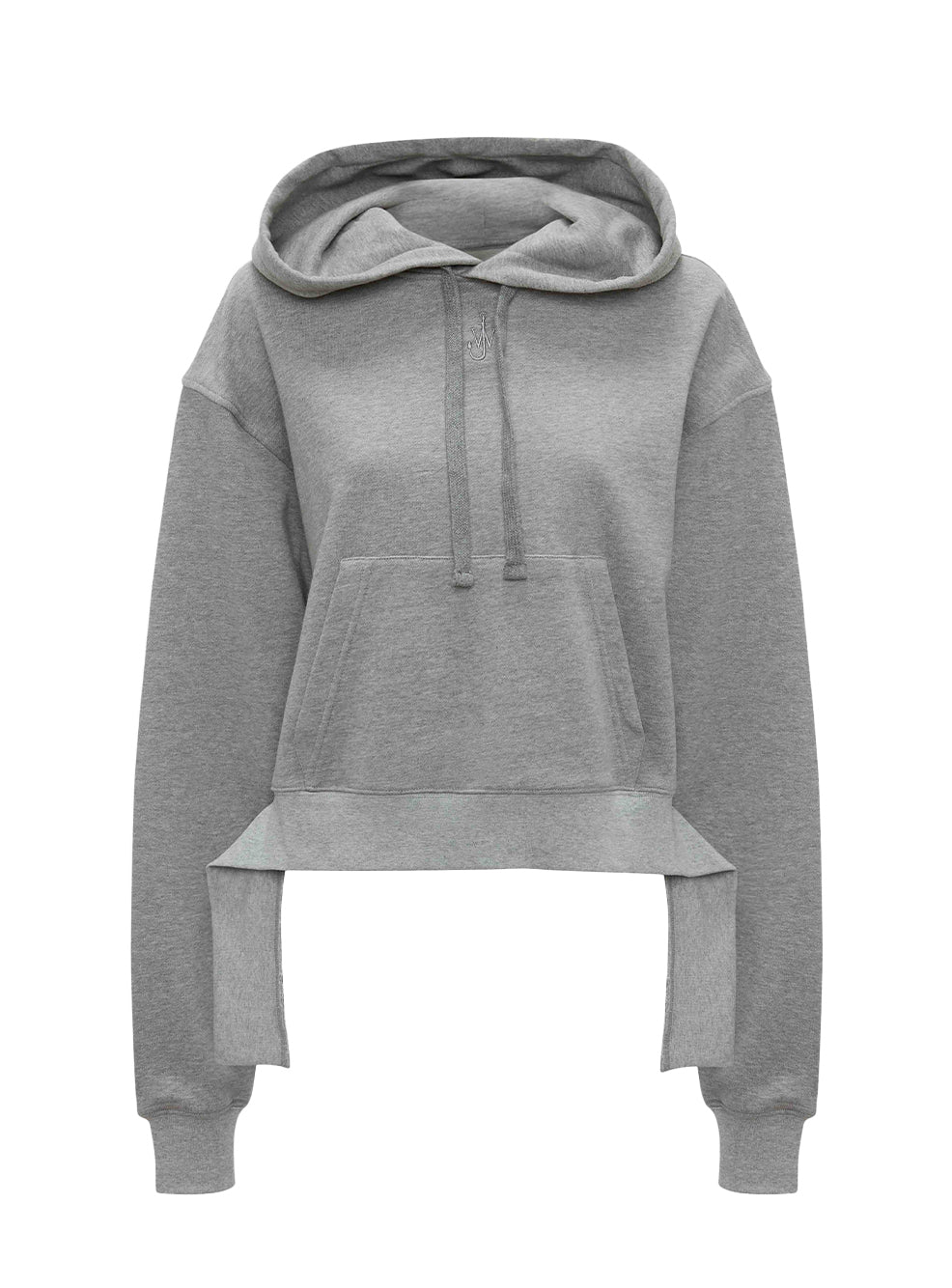 Deconstructed Hem Cropped Hoodie Grey Melange