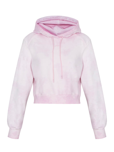 Slim Fit Overdyed Cropped Hoodie Pink
