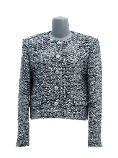 Round Neck Crop Tweed Jacket Grey