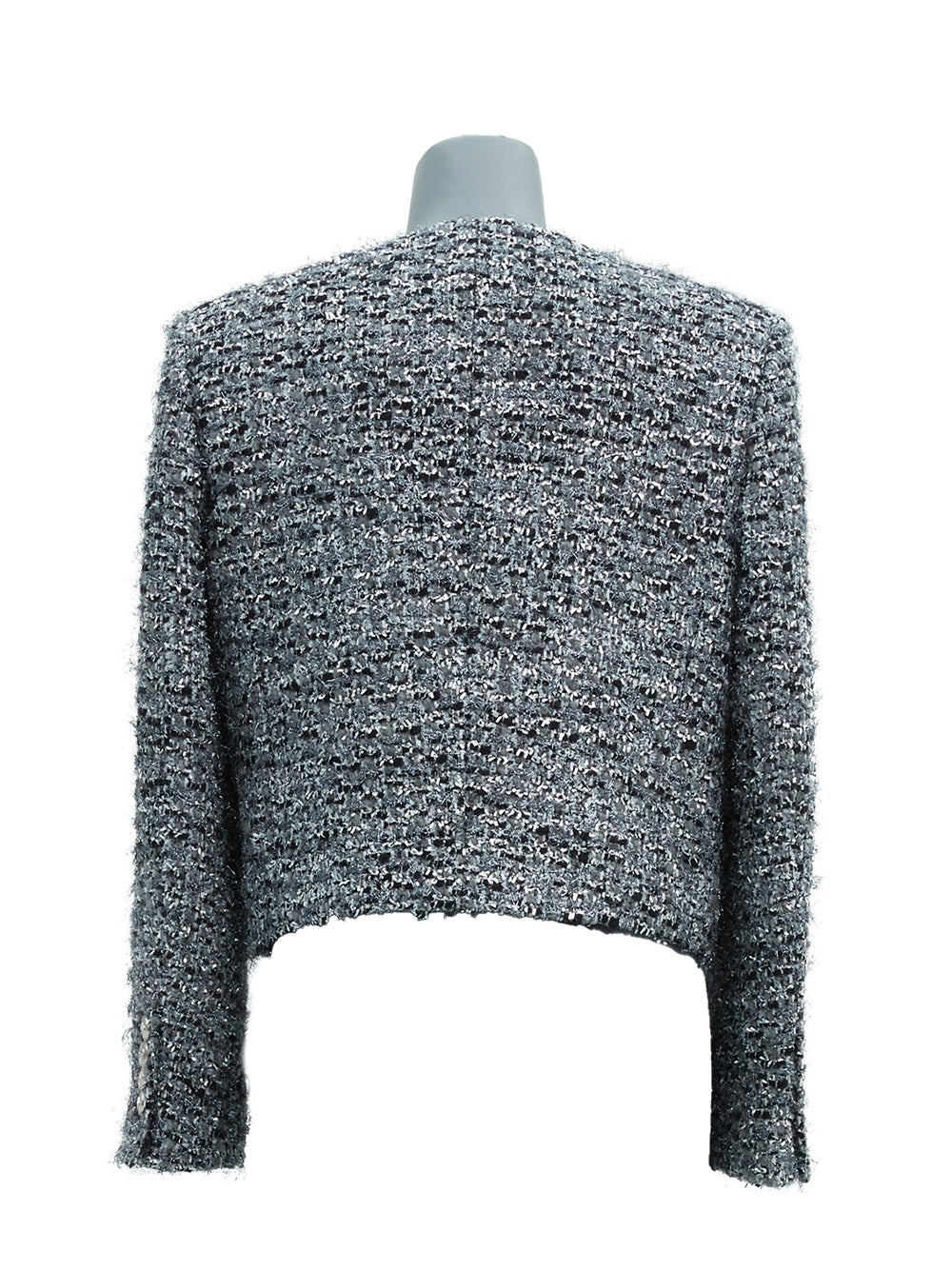 Round Neck Crop Tweed Jacket Grey