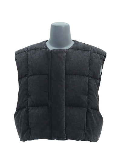 Round Neck Crop Down Vest Black