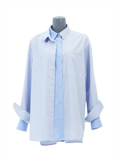 Striped Oversized Loose Fit Shirt - Sky Blue