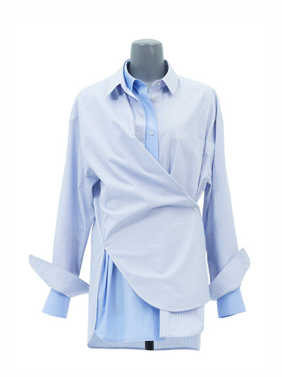 Striped Oversized Loose Fit Shirt - Sky Blue