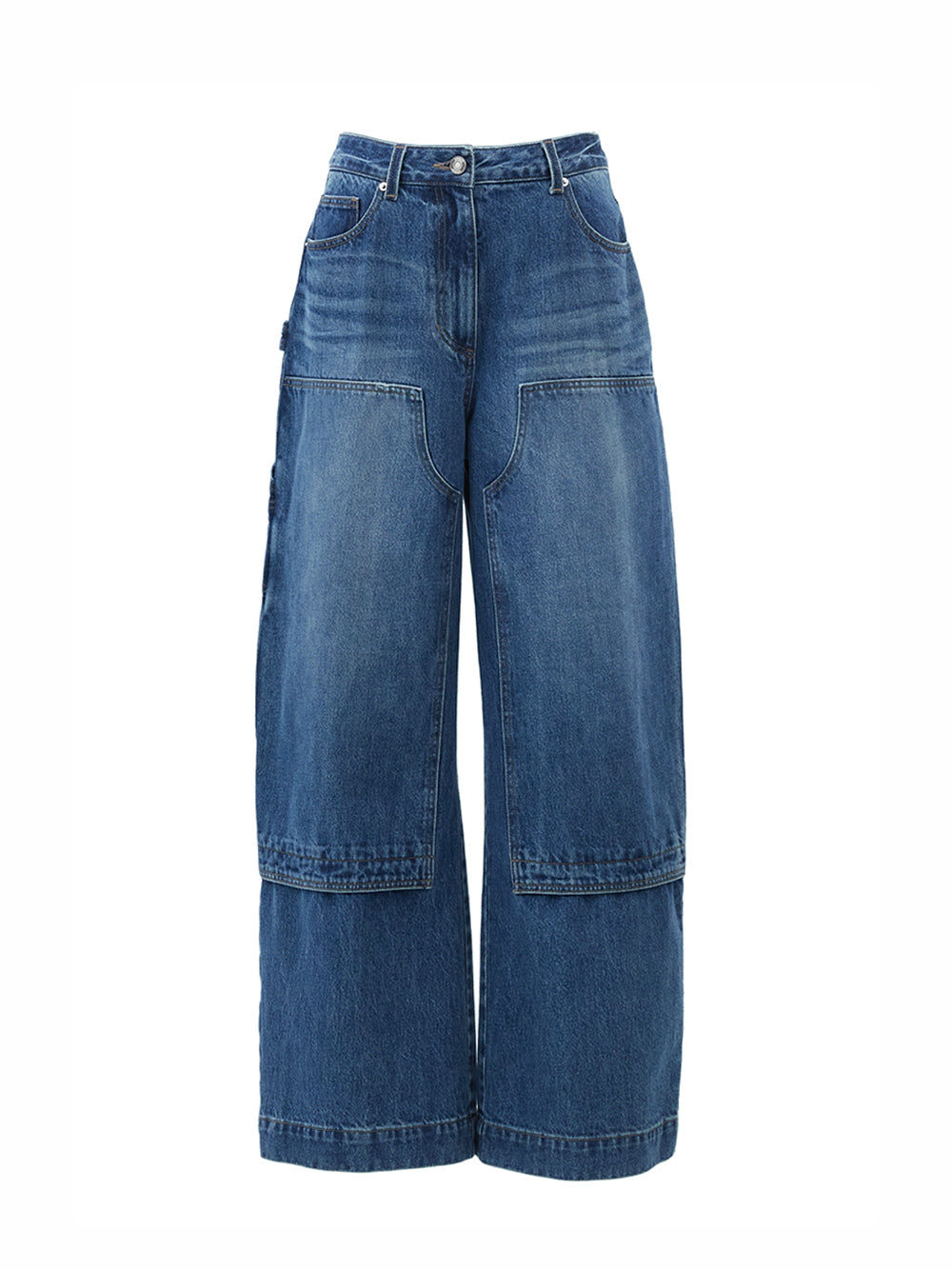Denim Curved Carpenter Pants - Blue