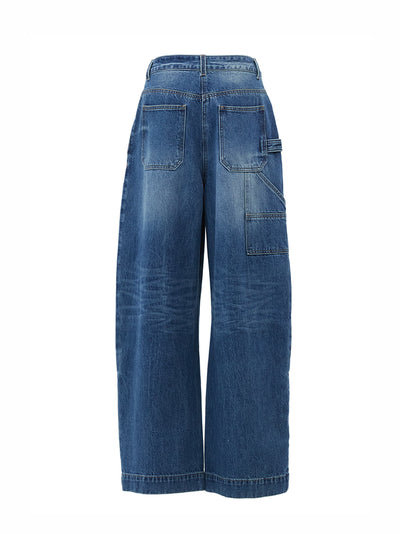 Denim Curved Carpenter Pants - Blue