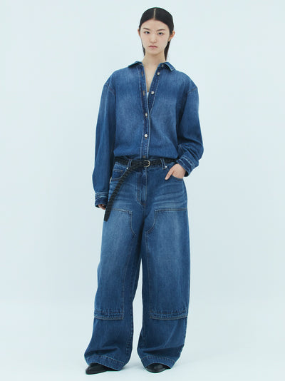 Denim Curved Carpenter Pants - Blue