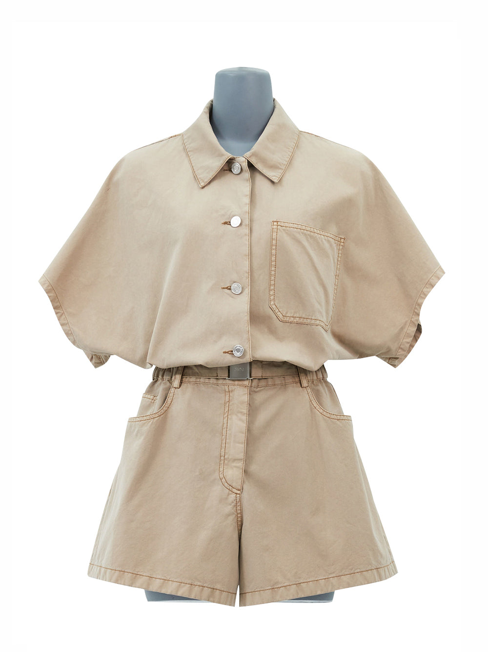 Dying Short Sleeve Jumpsuit - Beige
