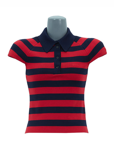 Over Shoulder Stripe Thierry Short Sleeve Pullover - Red