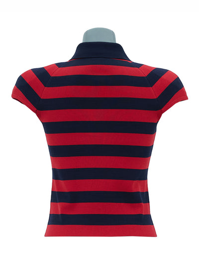Over Shoulder Stripe Thierry Short Sleeve Pullover - Red