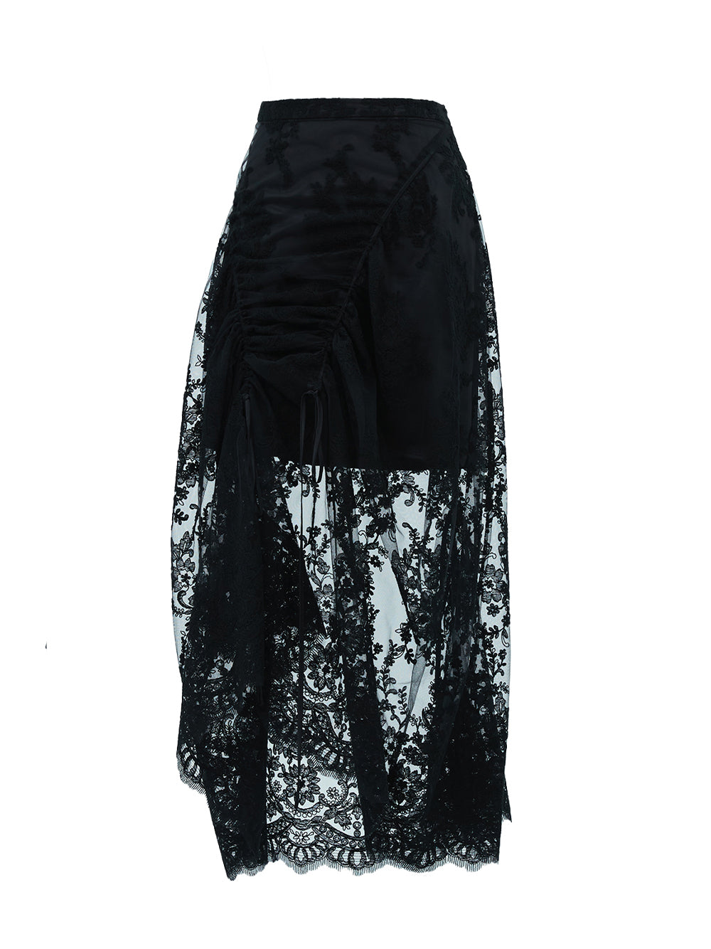 Lace Shirring Skirt - Black