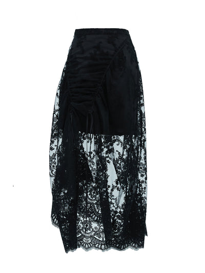Lace Shirring Skirt - Black