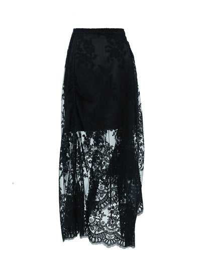 Lace Shirring Skirt - Black
