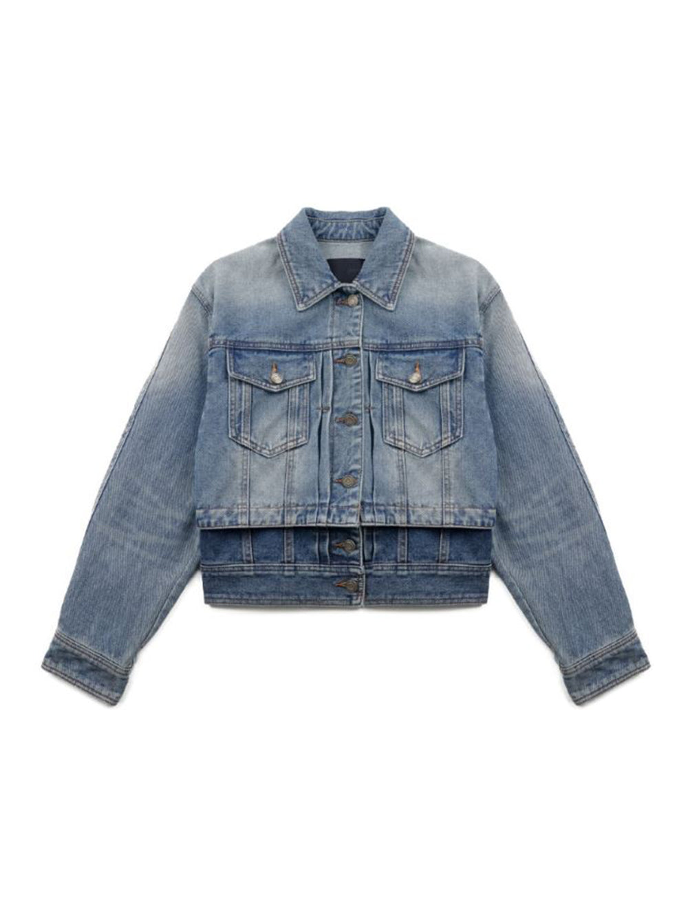 Detachable Layered Denim Trucker S Blue