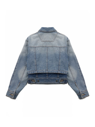 Detachable Layered Denim Trucker S Blue