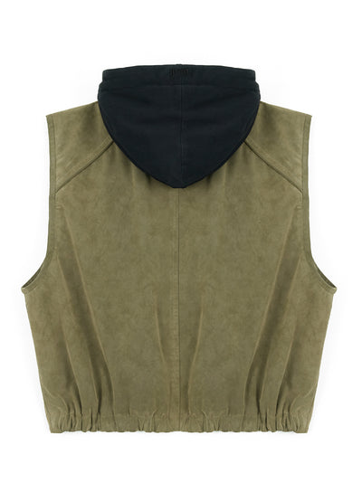 Hood Layered Quilted Vest Khaki