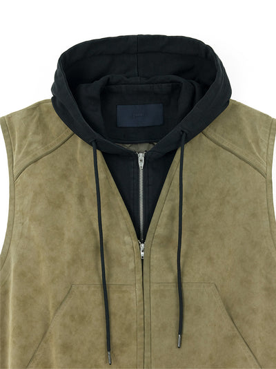 Hood Layered Quilted Vest Khaki
