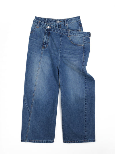 Layered Double Denim Pants Sky/Blue