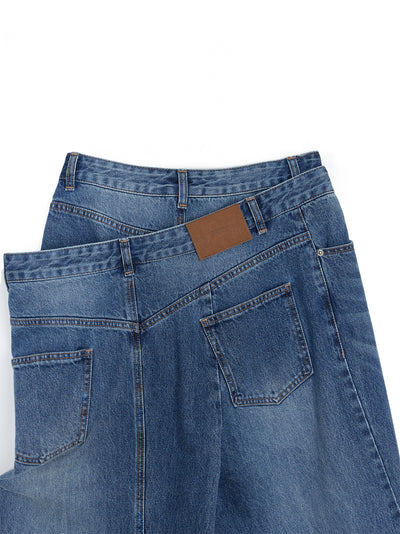 Layered Double Denim Pants Sky/Blue