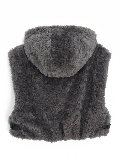 Faux Fur Crop Hoodie Vest Grey