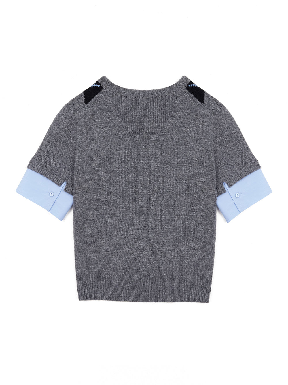 Woven Sleeve Patched Argyle Pullover Grey