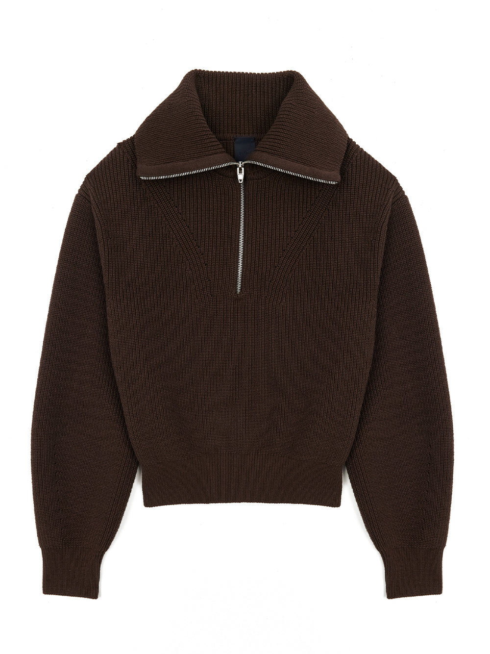 High-Neck Zip-Up Pullover Brown