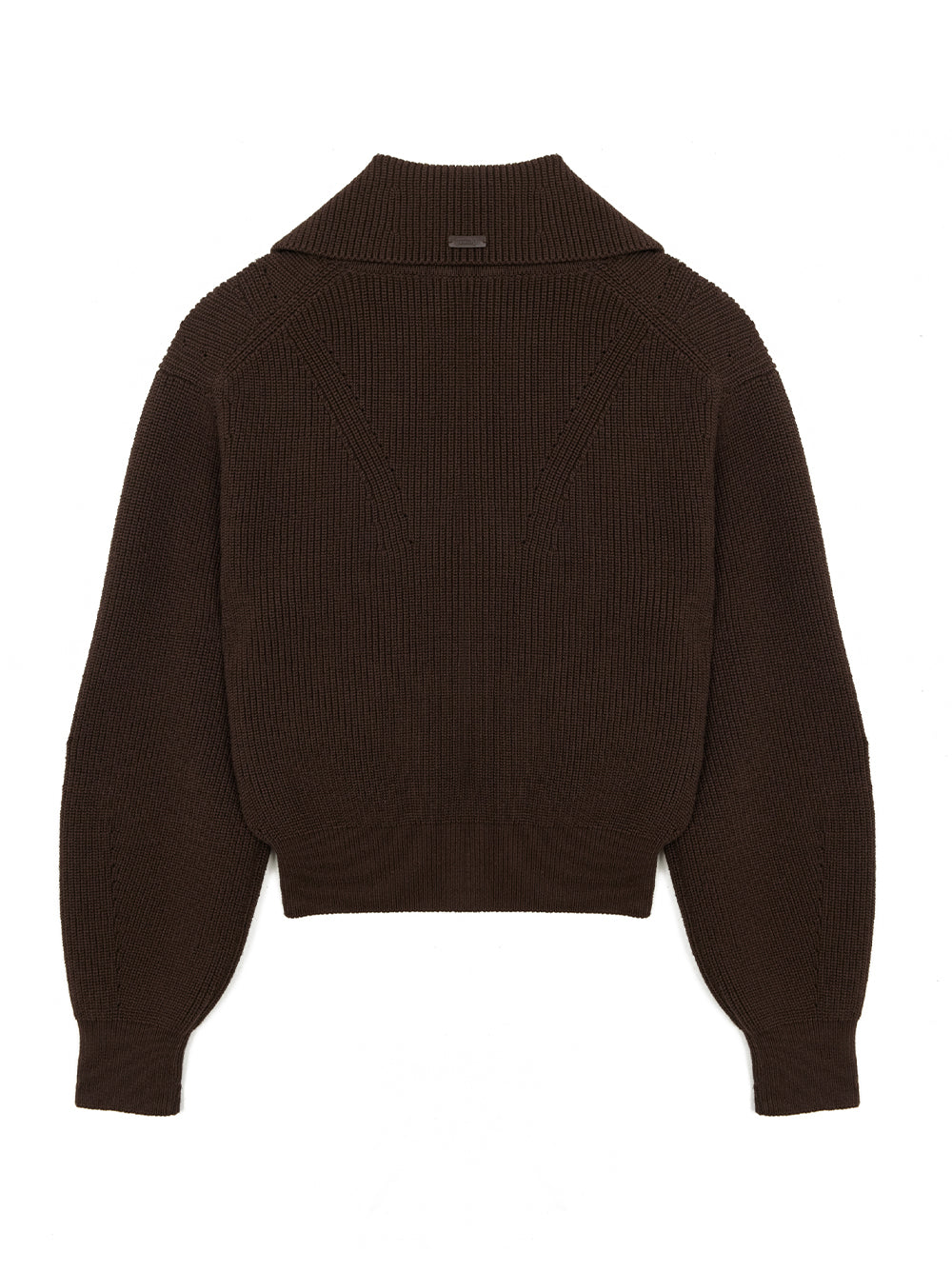 High-Neck Zip-Up Pullover Brown