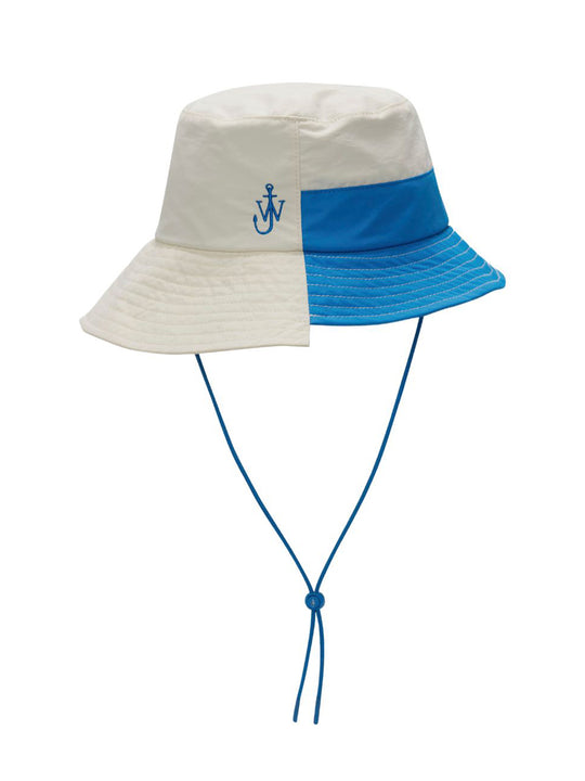 Asymmetric Colorblock Bucket Hat (White/Blue)