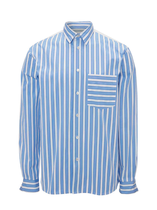 Classic Fit Patchwork Shirt (Blue/White)