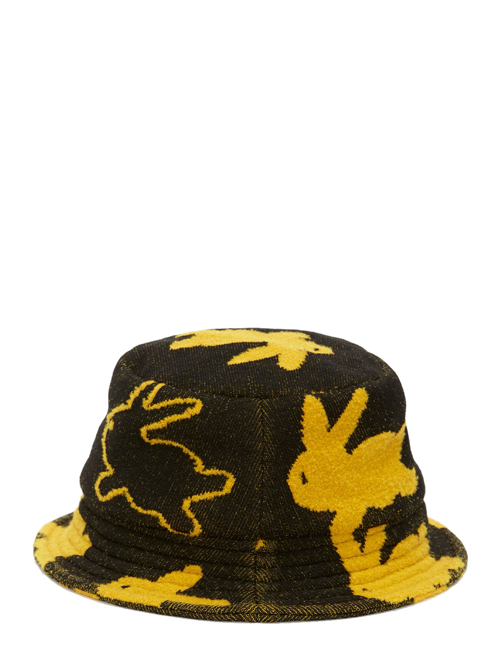 Bucket Hat with Bunny Motif (Black/Yellow)