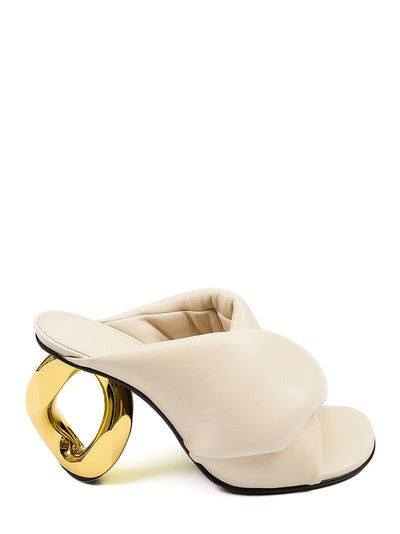 Chain Heel Mules (White)