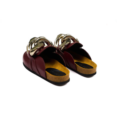 Chain Loafer Leather Mules (Dark Red)
