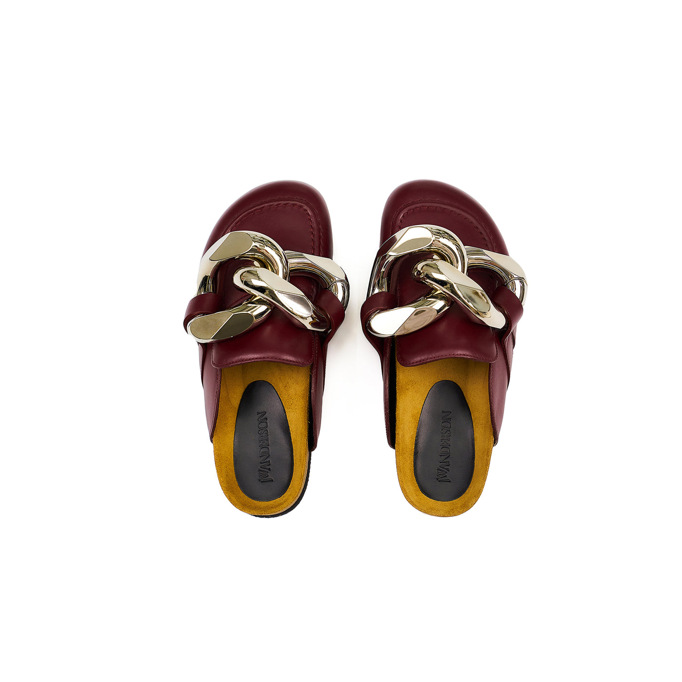 Chain Loafer Leather Mules (Dark Red)