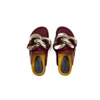 Chain Loafer Leather Mules (Dark Red)