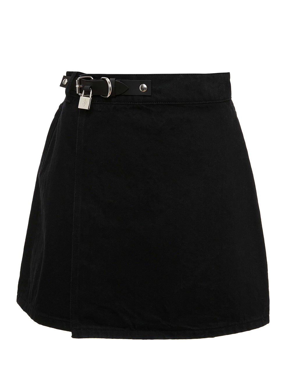 Padlock Strap Mini Denim Skirt (Black)