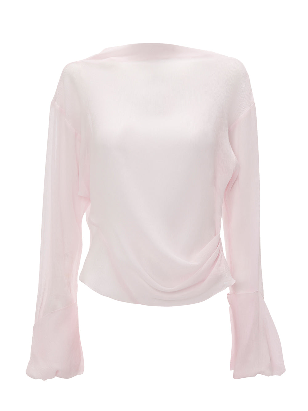 Cowl Neck Sheer Long Sleeve Top (Pale Pink)