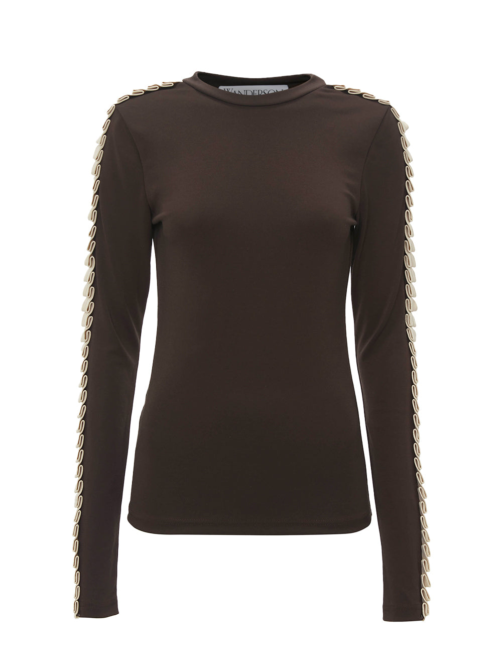 Pleated Trim Long Sleeve Top (Brown)