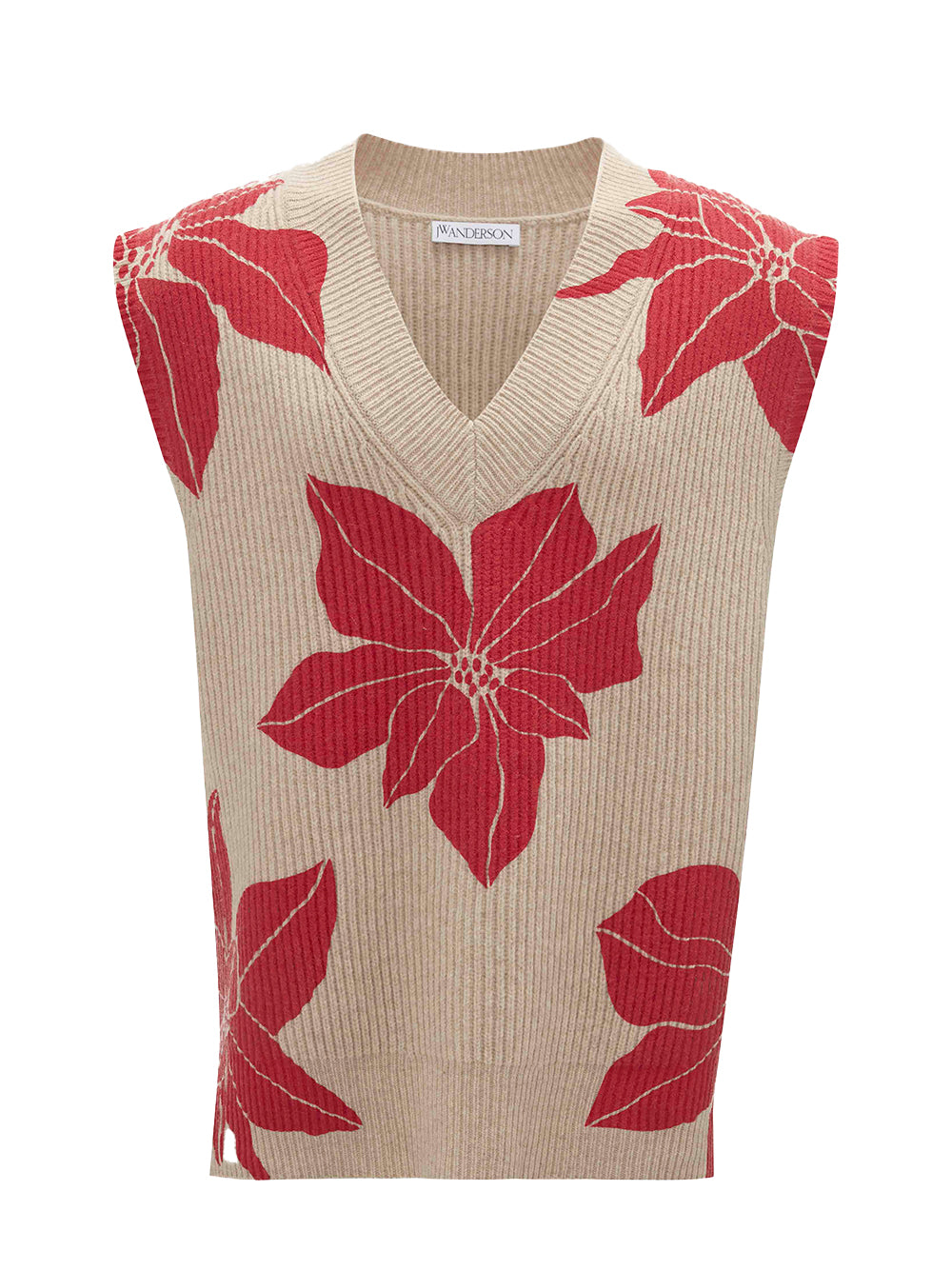 Printed V-Neck Vest (Oatmeal)