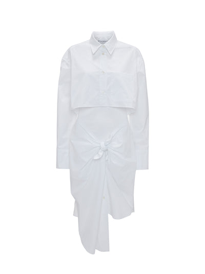 Knot Front Hybrid Shirt Dress (White)