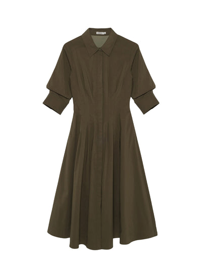 Jazz Pintuck Midi Dress (Faded Olive)