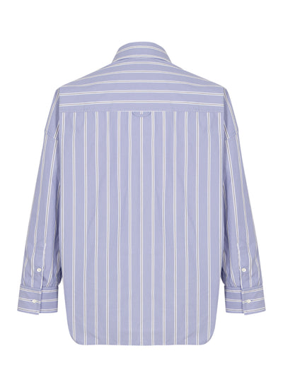Leon Embroidery Stripe Shirt Blue