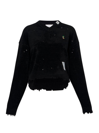 Distressed Knit Sweater Black