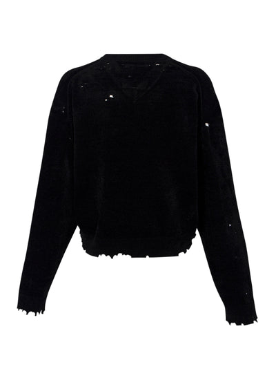 Distressed Knit Sweater Black