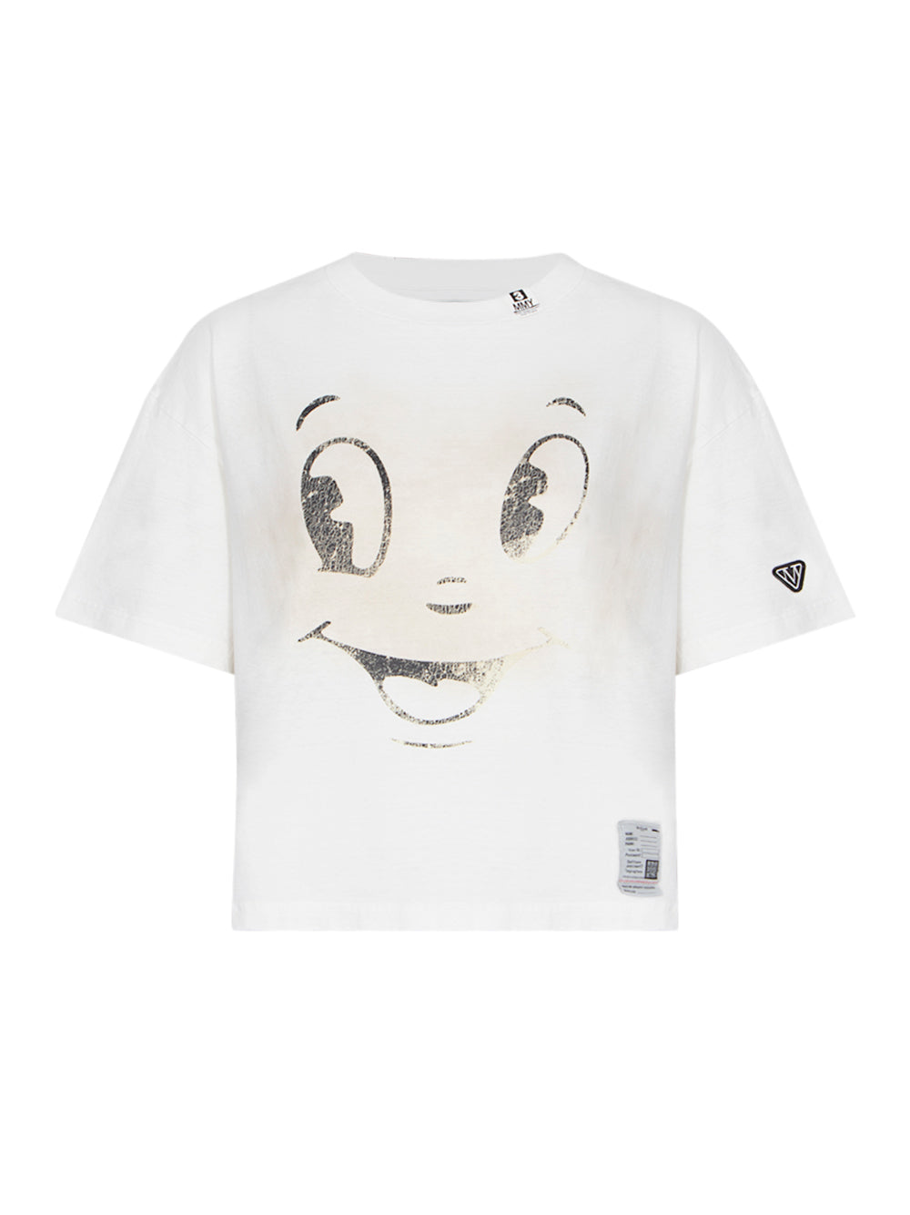 Happy Face Printed Distressed T-Shirt White