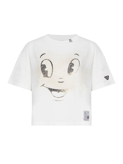 Happy Face Printed Distressed T-Shirt White