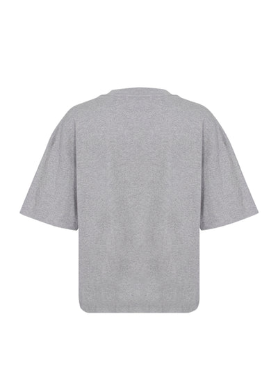 Cat Printed Embellished Distressed T-Shirt Gray