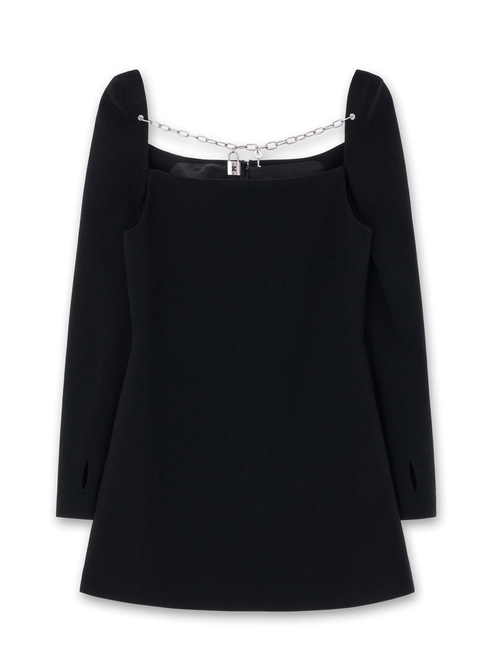 Chain Detailed Square Neck Mini Dress (Black)