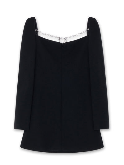 Chain Detailed Square Neck Mini Dress (Black)