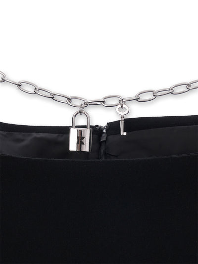 Chain Detailed Square Neck Mini Dress (Black)