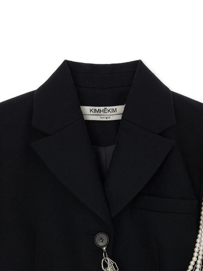 Detachable Pearl Chain Single Jacket (Black)