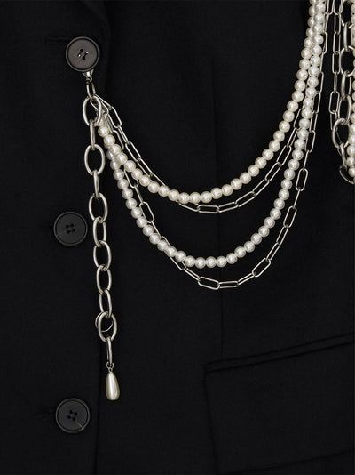 Detachable Pearl Chain Single Jacket (Black)